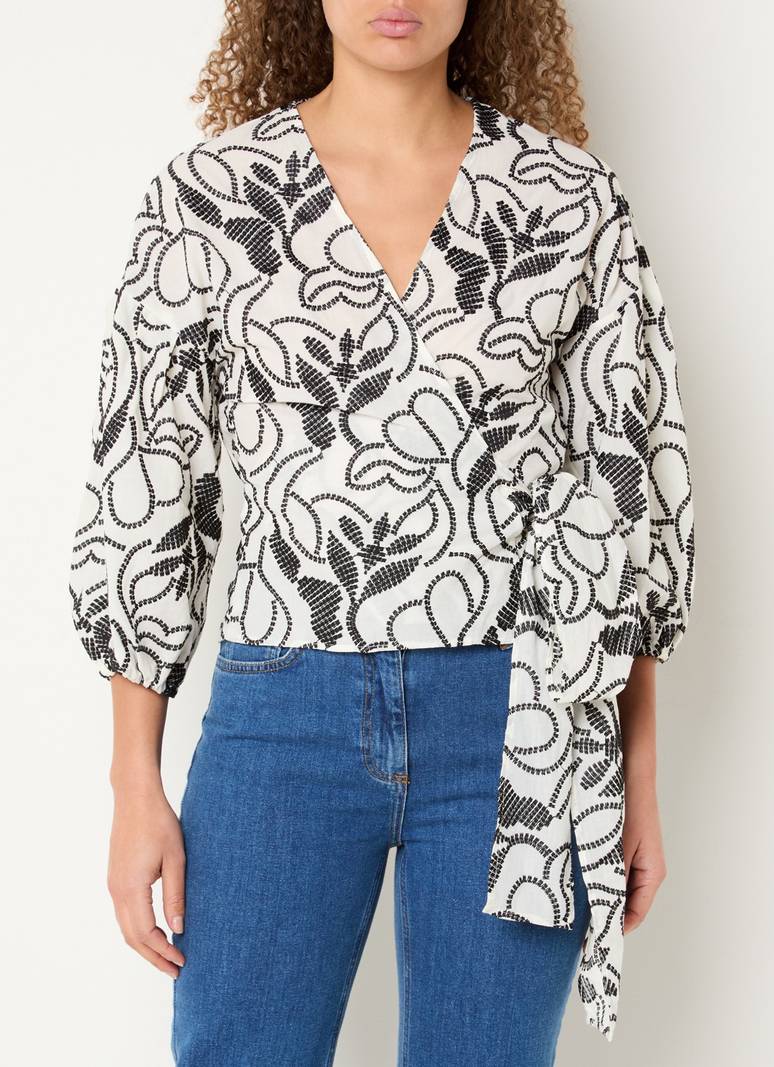 Pennyblack Blouse met strikceintuur met bloemenprint - detail wit