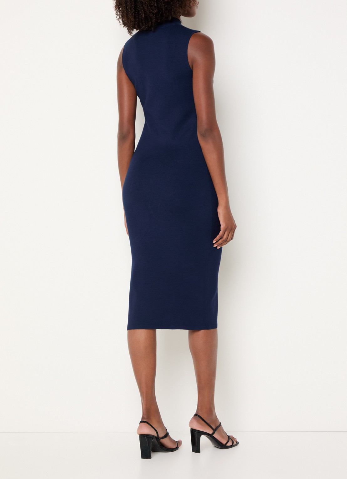 Pennyblack Boboli fijngebreide midi jurk met strass en split - achterkant 4 donkerblauw