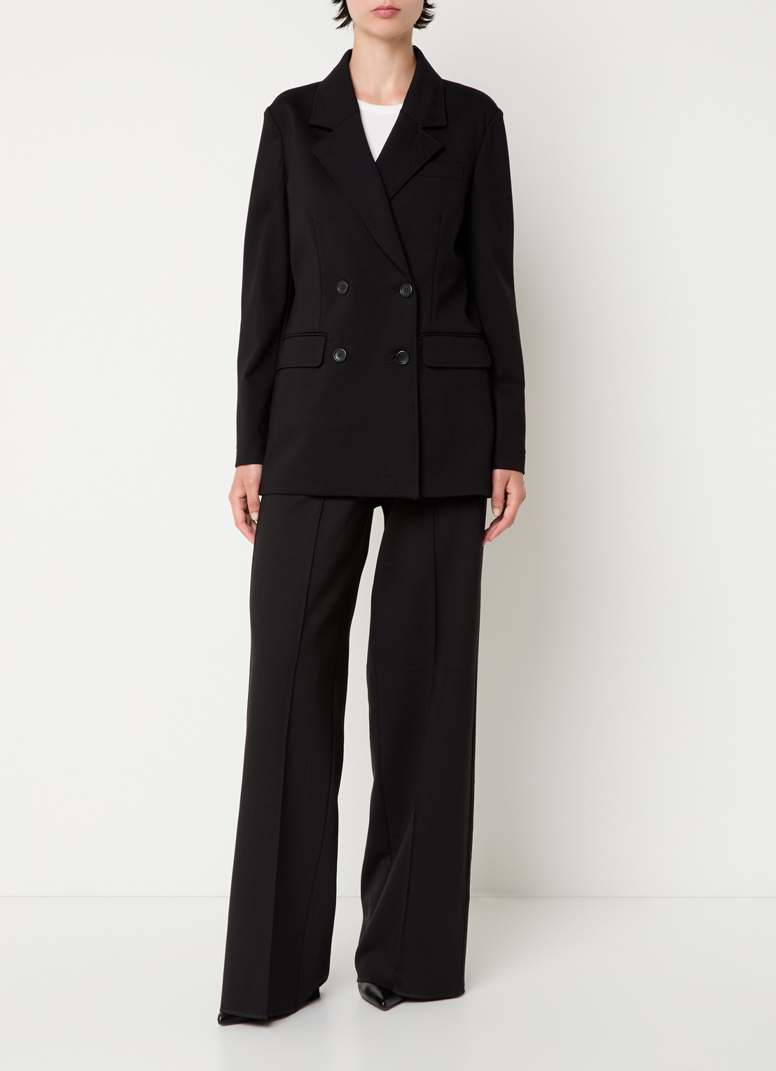 Pennyblack Bondone high waist wide fit pantalon met steekzakken - voorkant 2 zwart