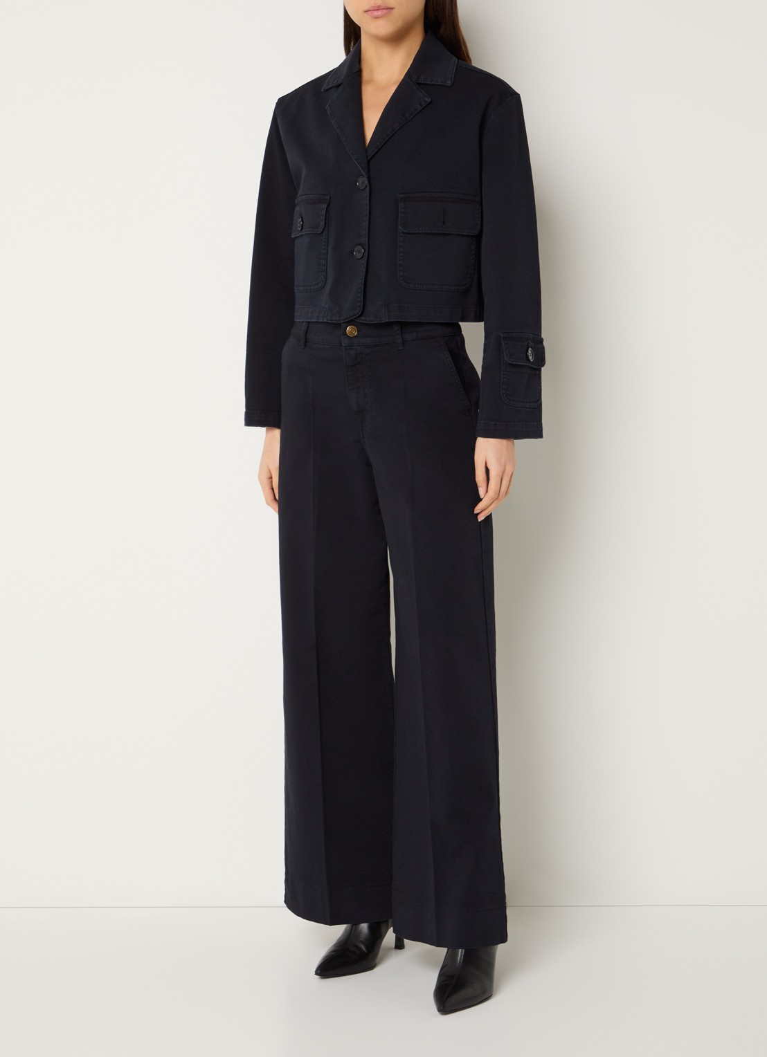 Pennyblack Bordine high waist wide fit chino met steekzakken - voorkant 4 donkerblauw