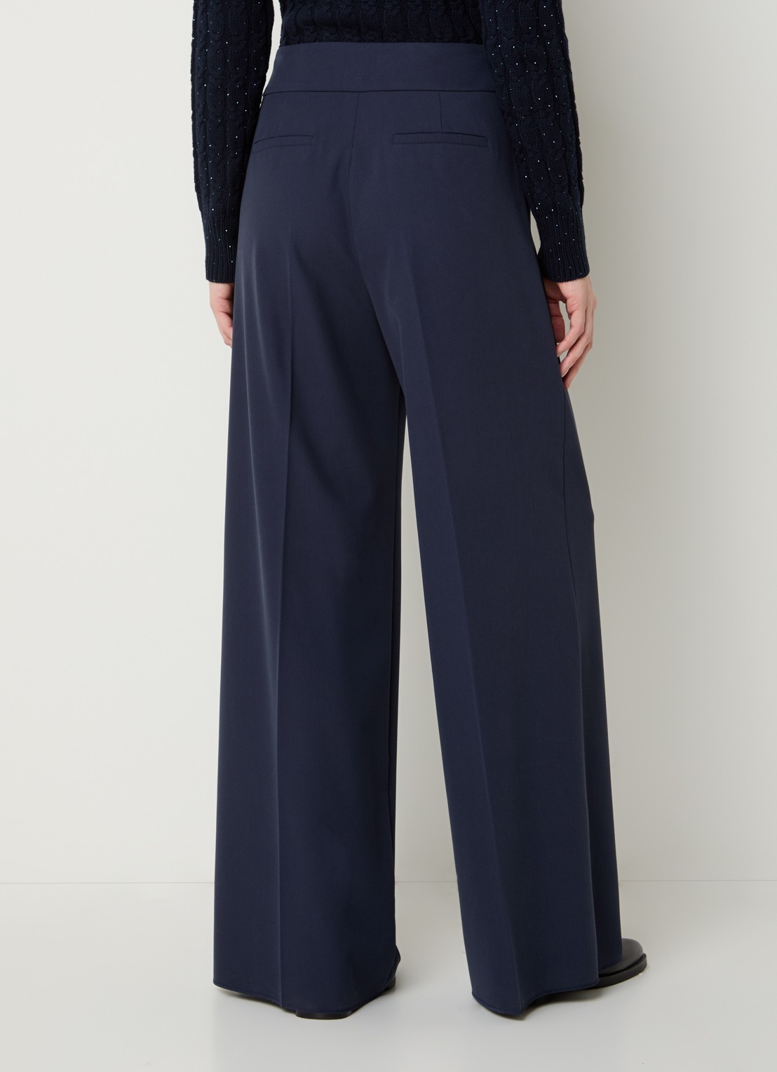 Pennyblack Cane mid waist wide fit pantalon met steekzakken - achterkant 4 donkerblauw