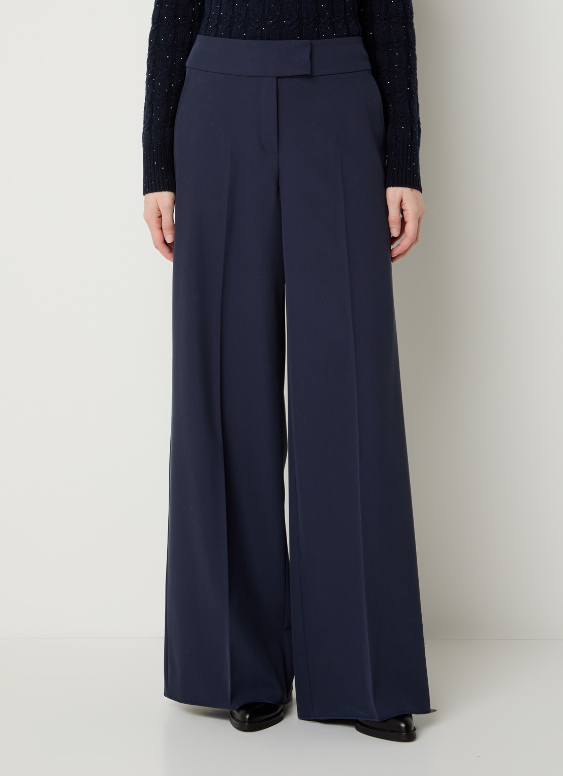 Pennyblack Cane mid waist wide fit pantalon met steekzakken - detail 3 donkerblauw