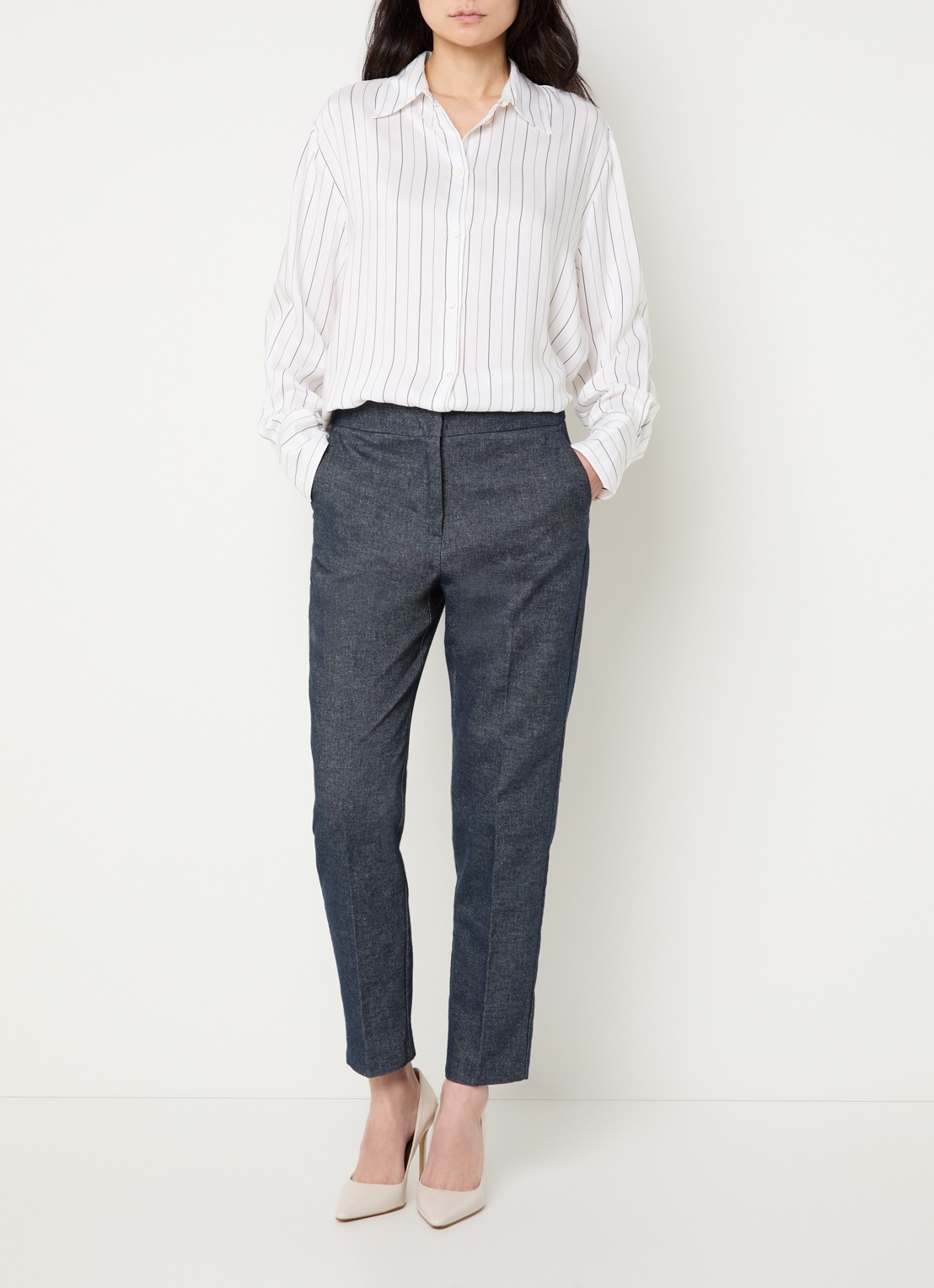 Pennyblack Carezza high waist slim fit broek in linnenblend - voorkant 3 indigo