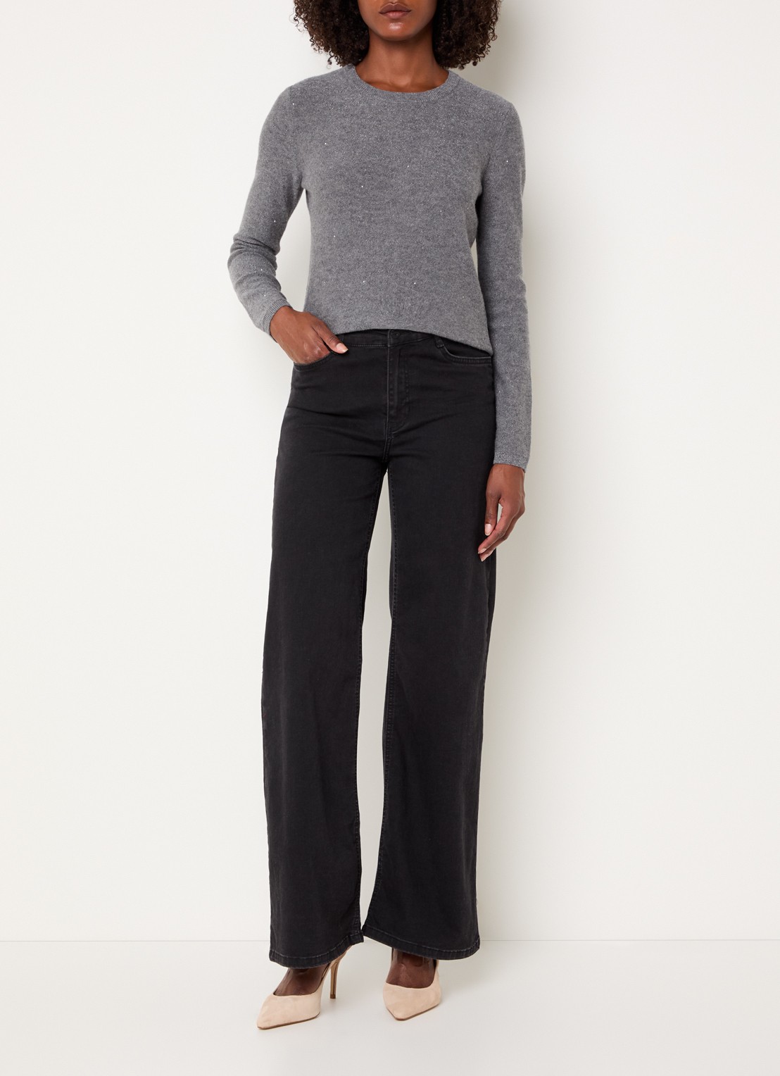 Pennyblack Ciclone fijngebreide pullover met pailletten  - voorkant 4 donkergrijs