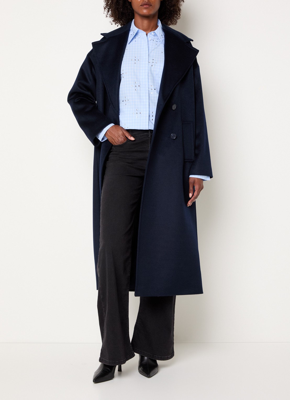 Pennyblack Cimelio mantel van wol met strikceintuur  - voorkant 3 donkerblauw