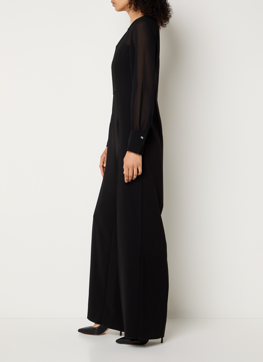 Pennyblack Como wide fit jumpsuit met details van mesh - voorkant 3 zwart
