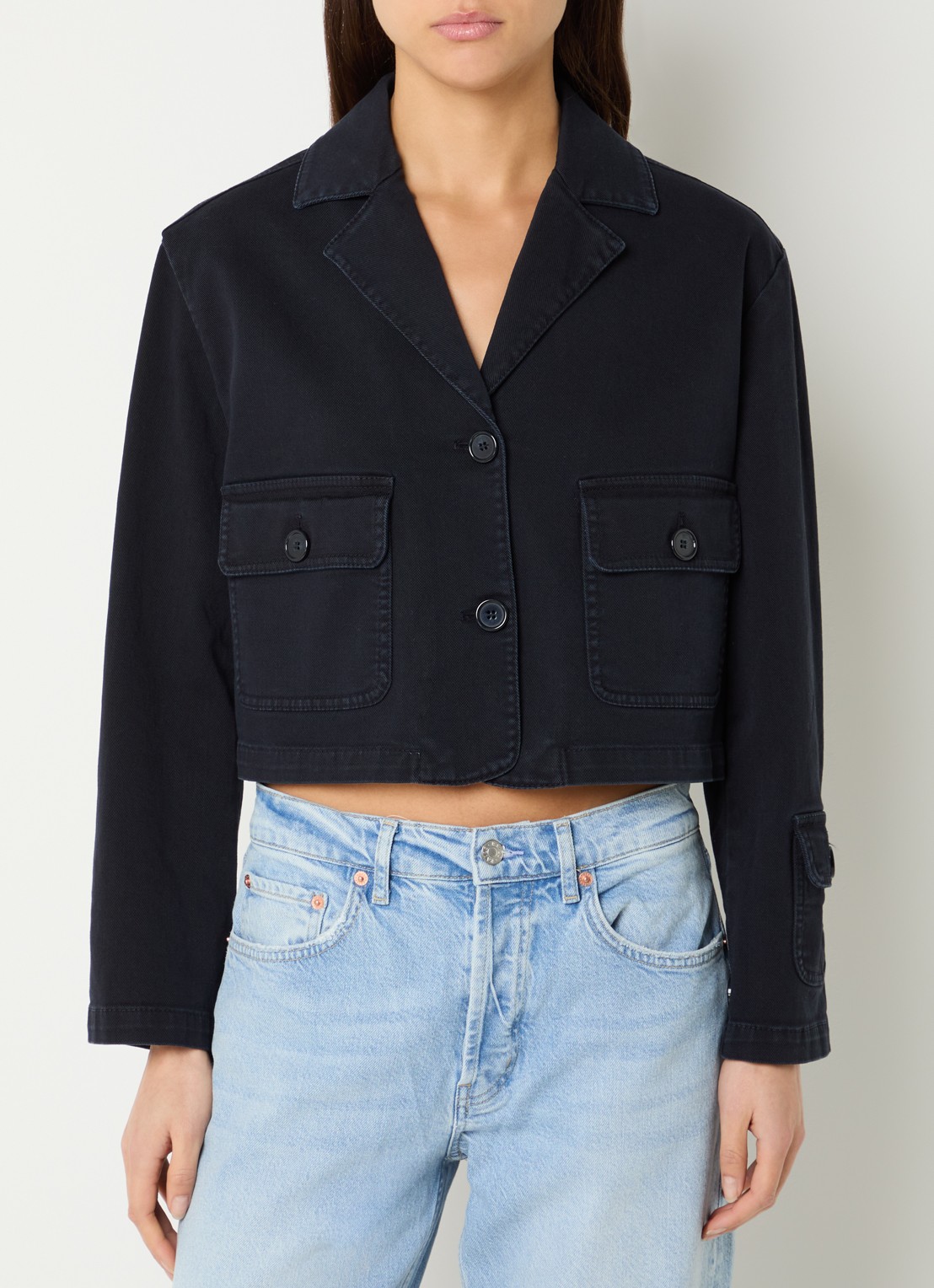 Pennyblack Cropped spijkerjas met klepzakken - detail 4 donkerblauw