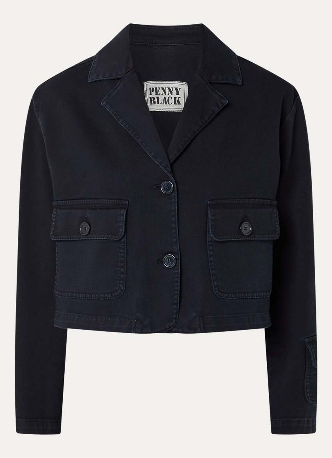Pennyblack Cropped spijkerjas met klepzakken - voorkant 2 donkerblauw