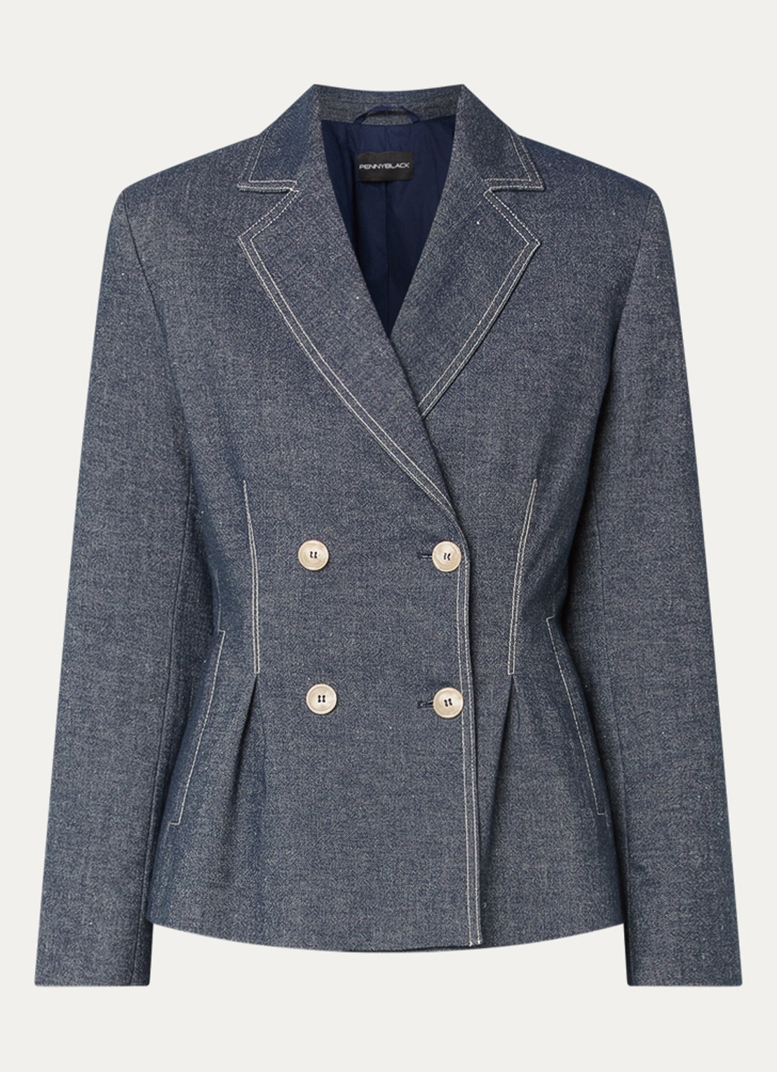 Pennyblack Double-breasted blazer van denim met schoudervulling - voorkant 3 indigo