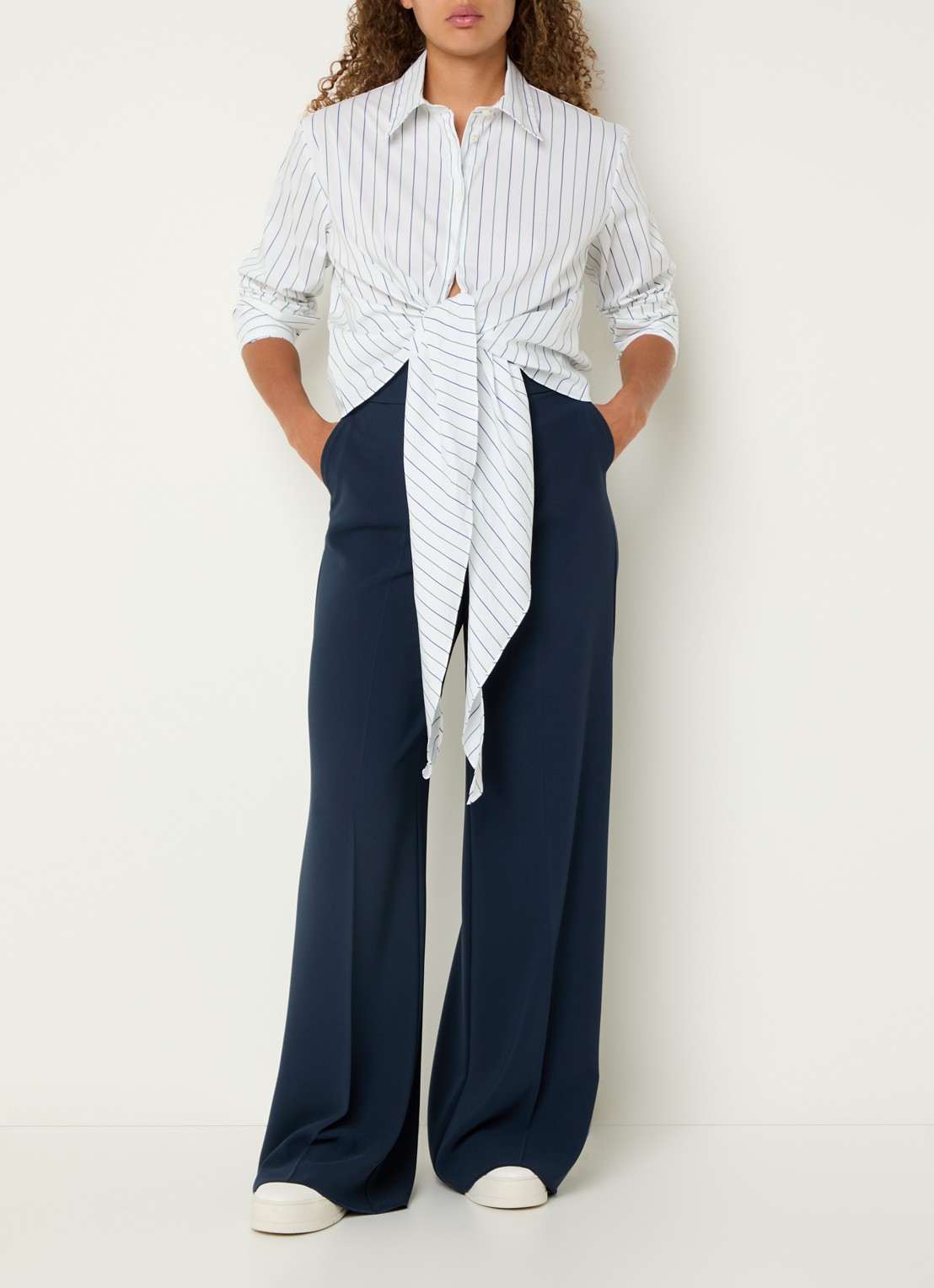 Pennyblack Emblema high waist wide fit pantalon met steekzakken - voorkant 2 donkerblauw