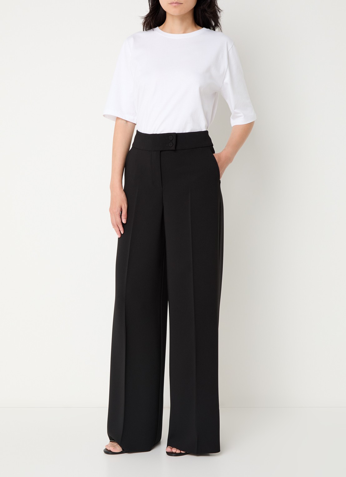 Pennyblack Emblema high waist wide fit pantalon met steekzakken - voorkant 4 zwart