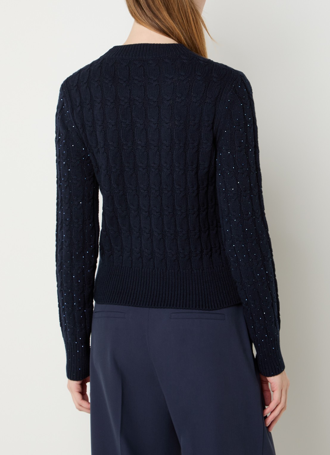 Pennyblack Festoso kabelgebreide trui met pailletten - achterkant donkerblauw