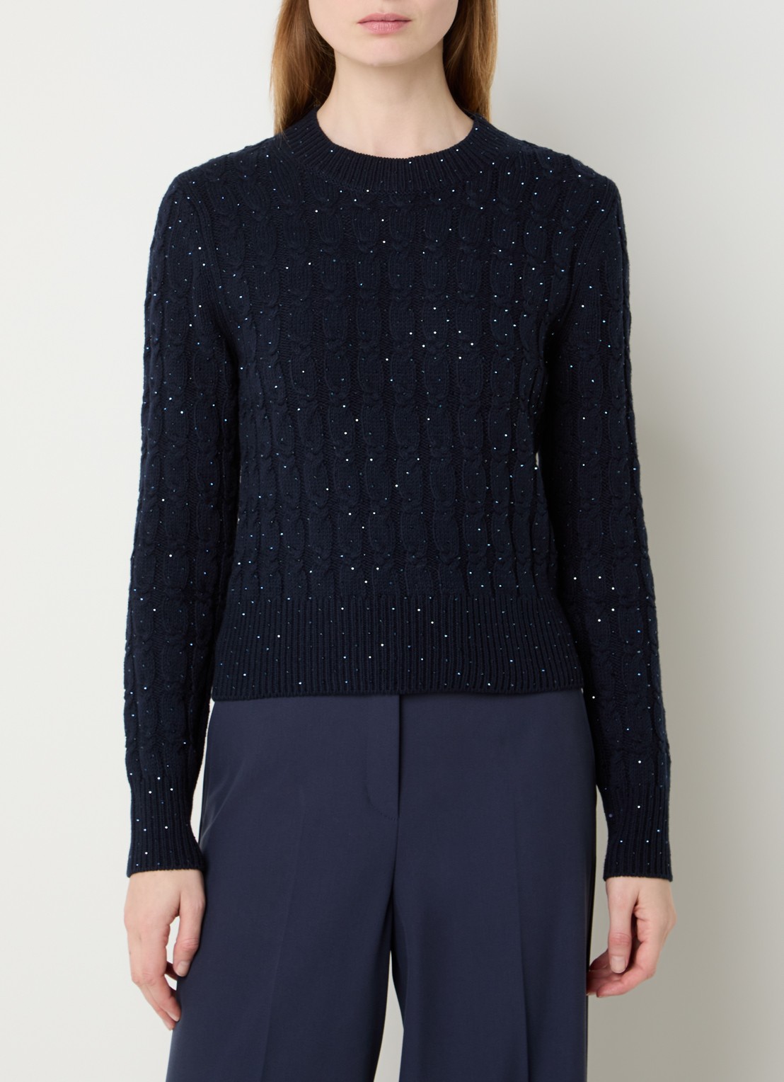Pennyblack Festoso kabelgebreide trui met pailletten - detail 2 donkerblauw