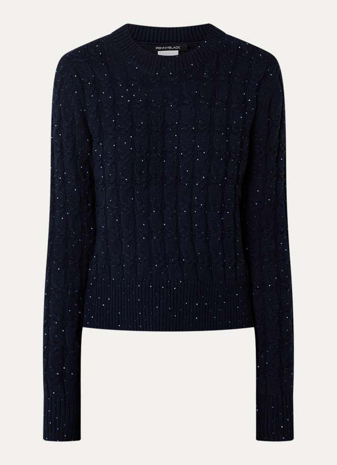 Pennyblack Festoso kabelgebreide trui met pailletten - voorkant 3 donkerblauw