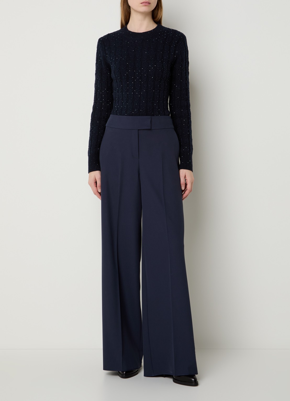 Pennyblack Festoso kabelgebreide trui met pailletten - voorkant 4 donkerblauw