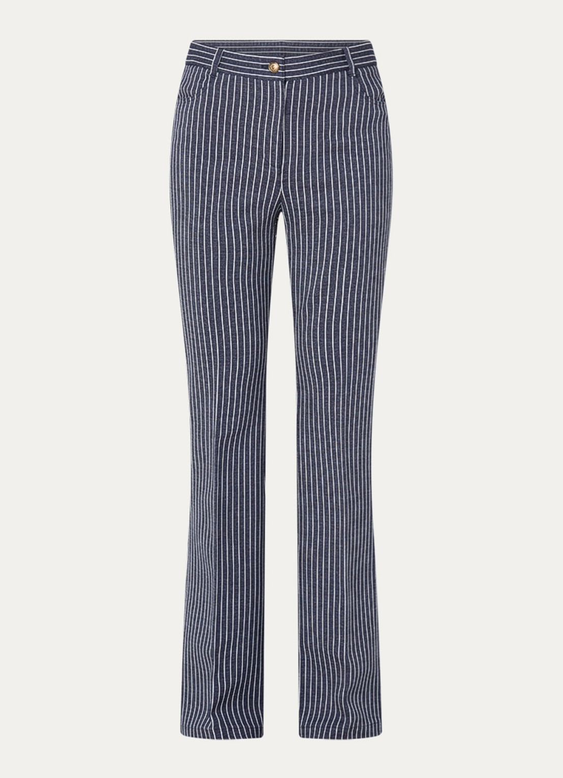 Pennyblack Godezia high waist flared fit broek van jersey met streepprint - voorkant 3 donkerblauw