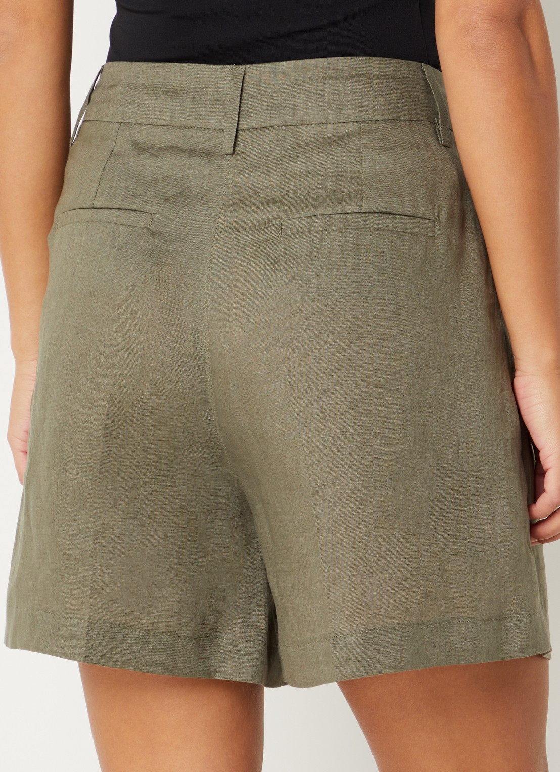 Pennyblack High waist loose fit korte broek van linnen met steekzakken - achterkant 3 olijfgroen