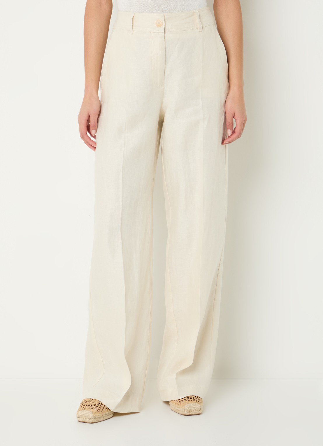 Pennyblack High waist loose fit pantalon van linnen met steekzakken  - detail 4 gebroken wit