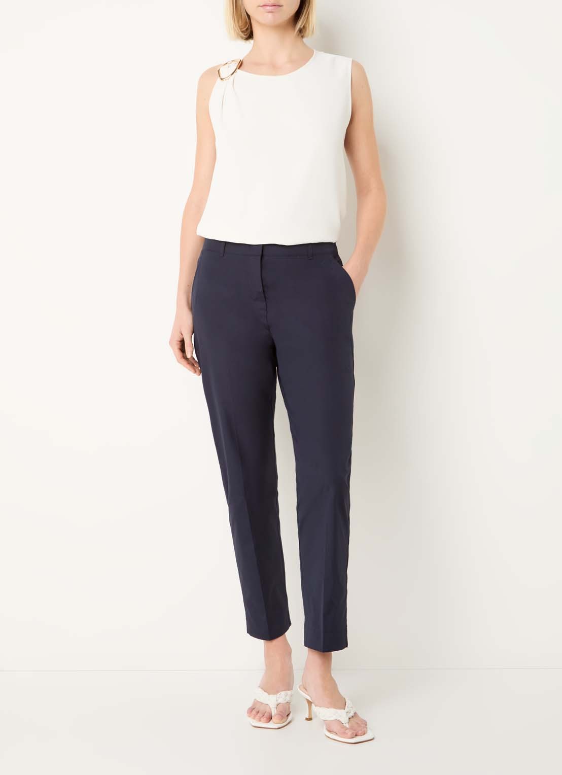 Pennyblack High waist slim fit cropped chino met steekzakken - voorkant 2 donkerblauw