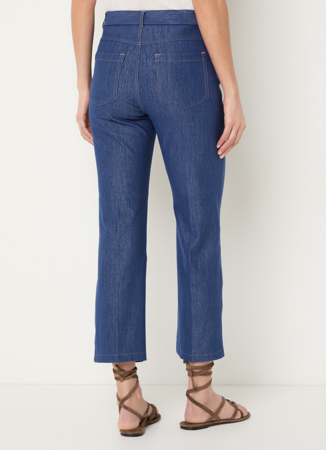 Pennyblack High waist straight fit cropped broek van chambray - achterkant indigo