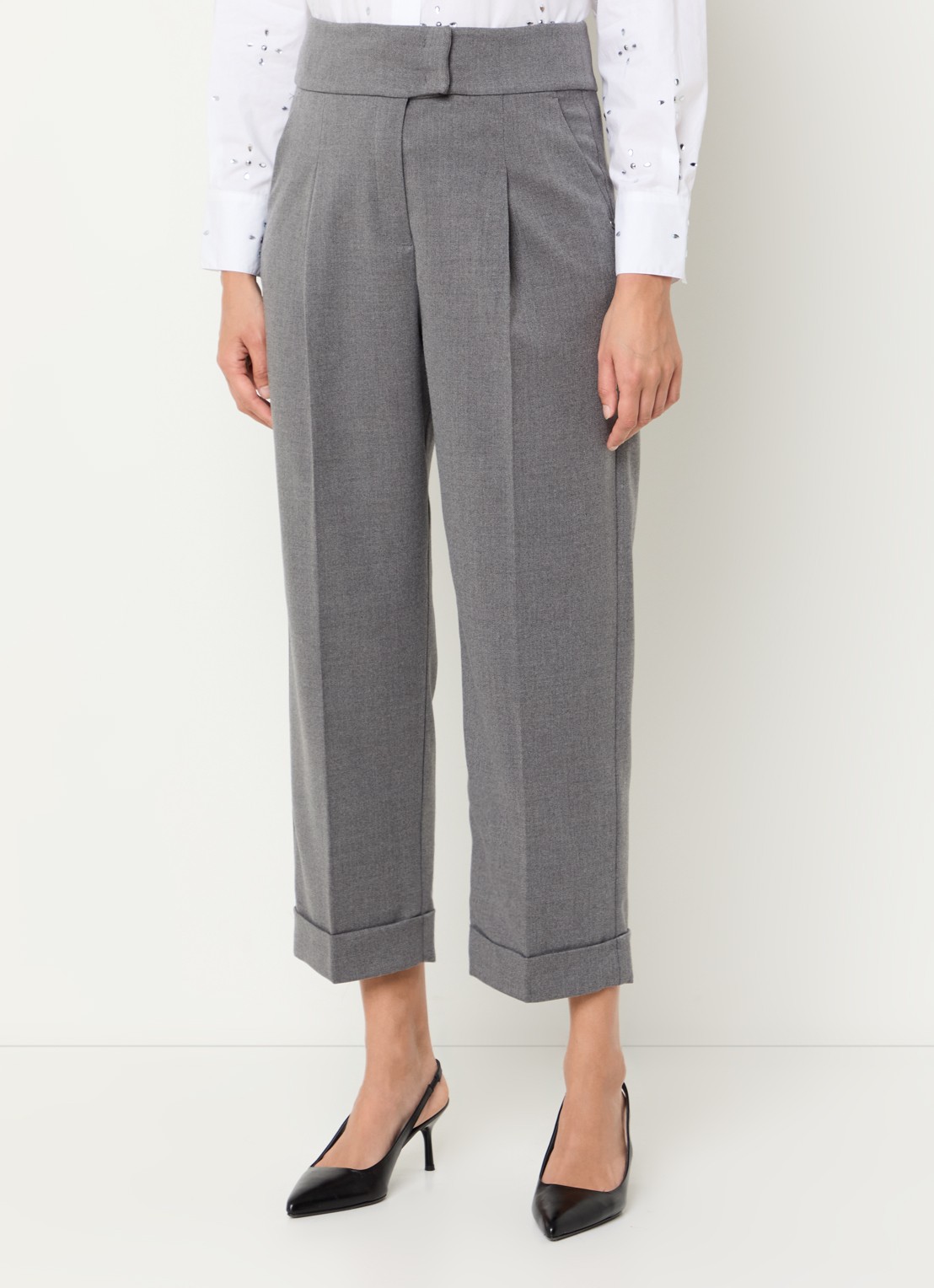 Pennyblack High waist straight fit cropped pantalon met steekzakken - detail 3 middengrijs