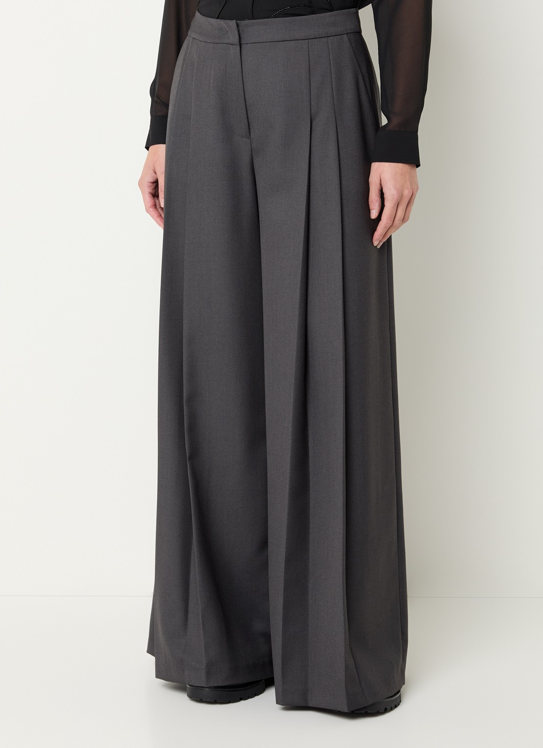 Pennyblack Ittita high waist wide fit pantalon met plooidetail - detail 4 donkergrijs
