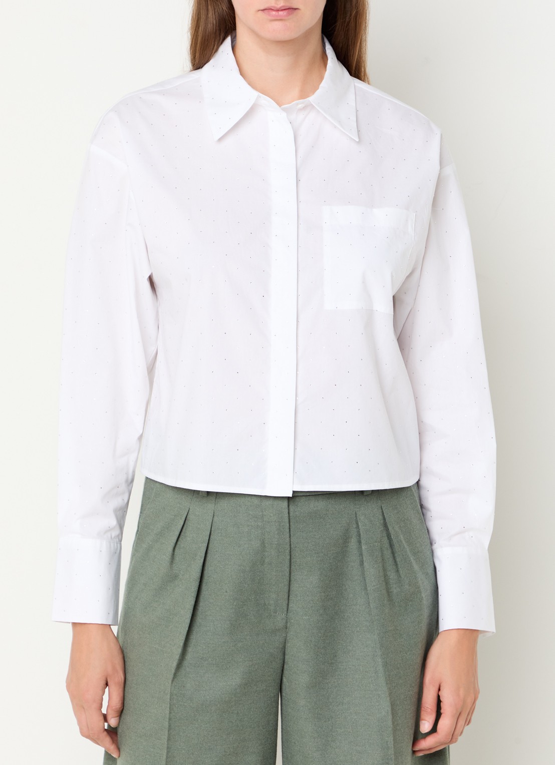 Pennyblack Kirie blouse met streepprint en strass - detail wit