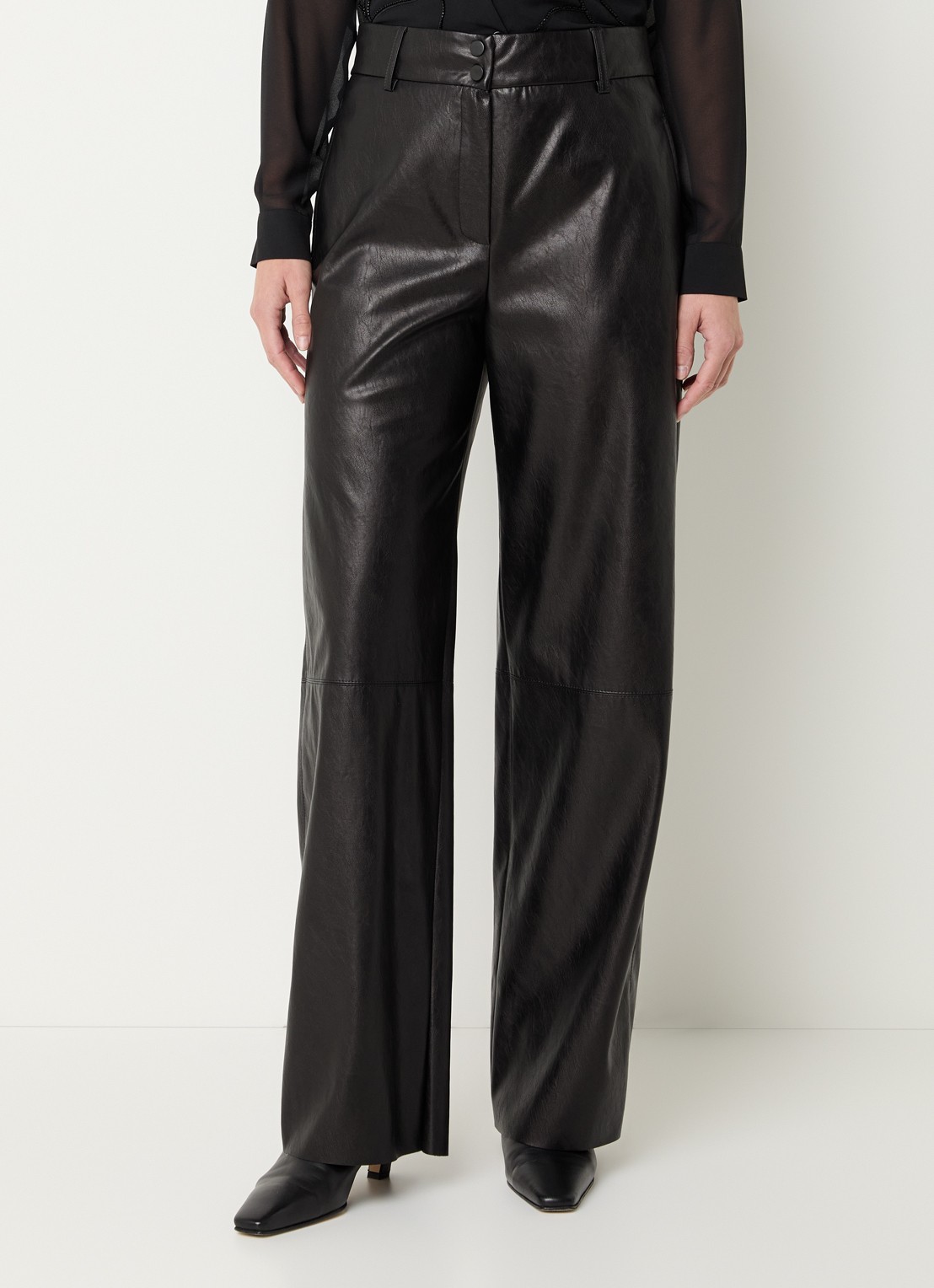 Pennyblack Lord high waist wide fit pantalon van imitatieleer - detail 3 zwart