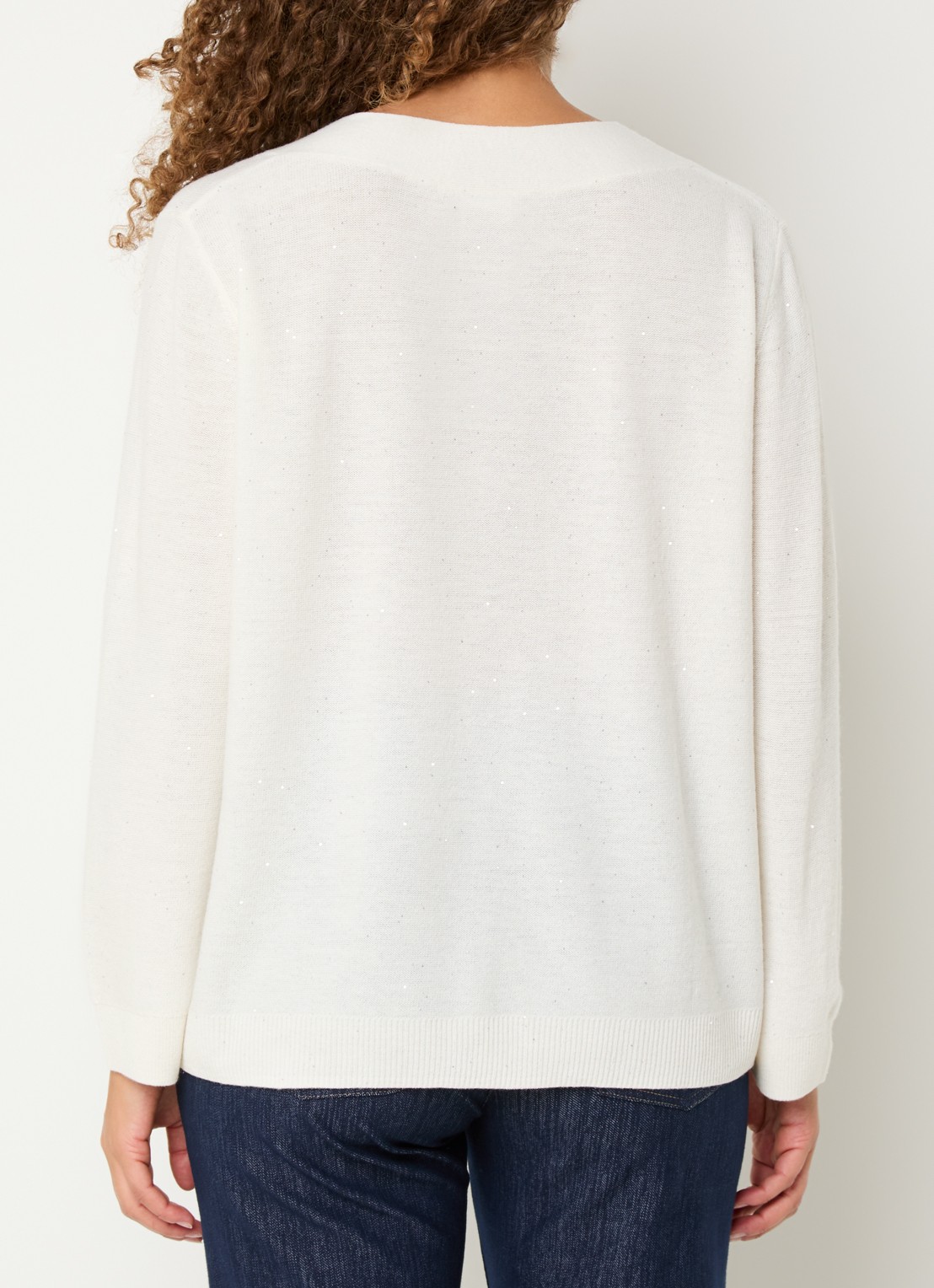 Pennyblack Macchia fijngebreide pullover in wolblend met pailletten  - achterkant gebroken wit