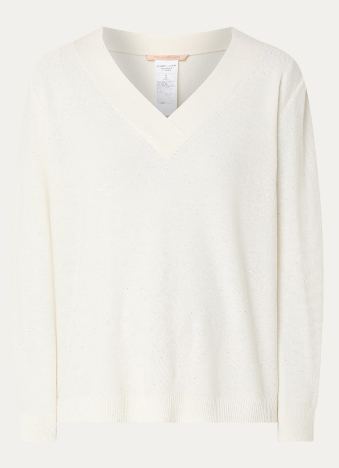 Pennyblack Macchia fijngebreide pullover in wolblend met pailletten  - voorkant 2 gebroken wit