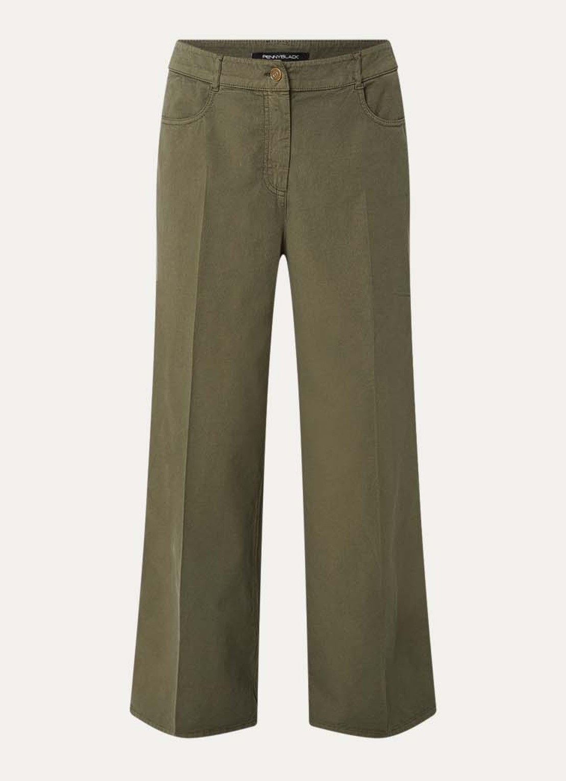 Pennyblack Magia high waist loose fit broek met persplooi en steekzakken - voorkant legergroen