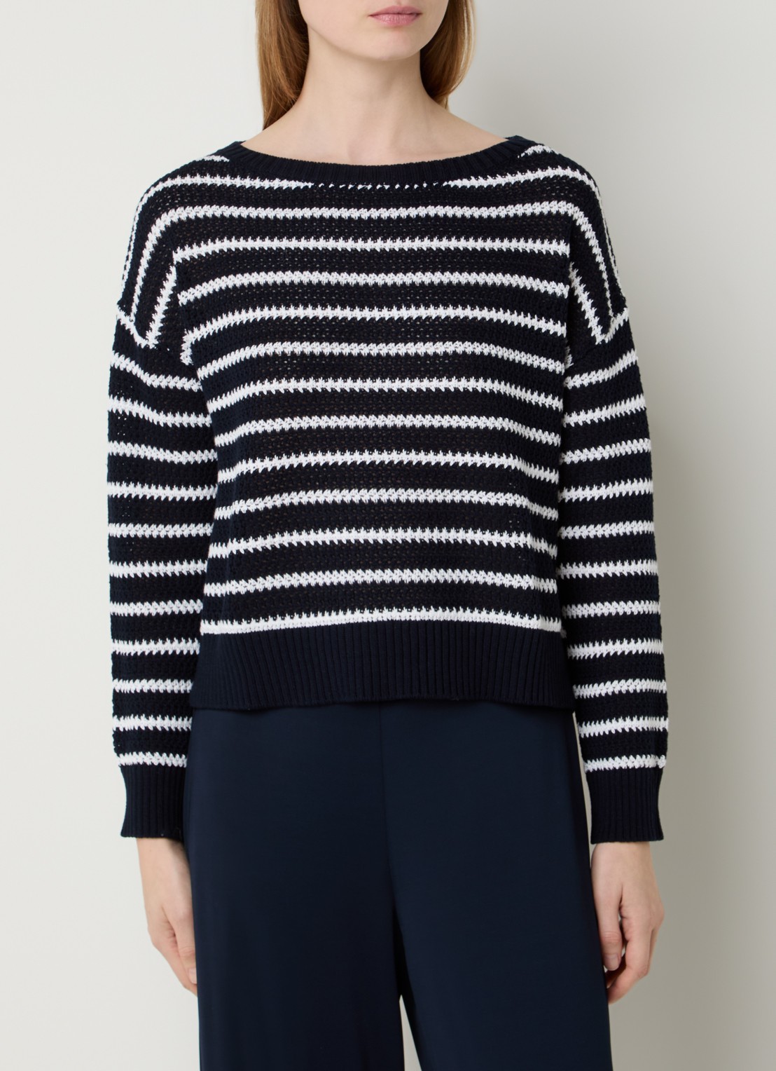 Pennyblack Maglia grofgebreide trui met streepprint - detail 2 donkerblauw