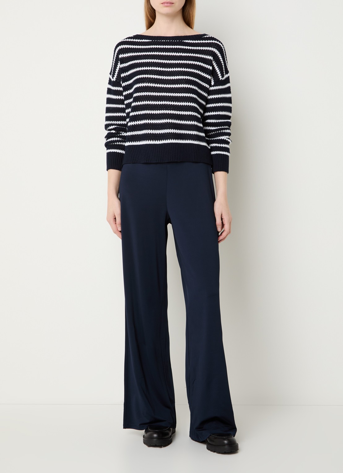 Pennyblack Maglia grofgebreide trui met streepprint - voorkant 4 donkerblauw