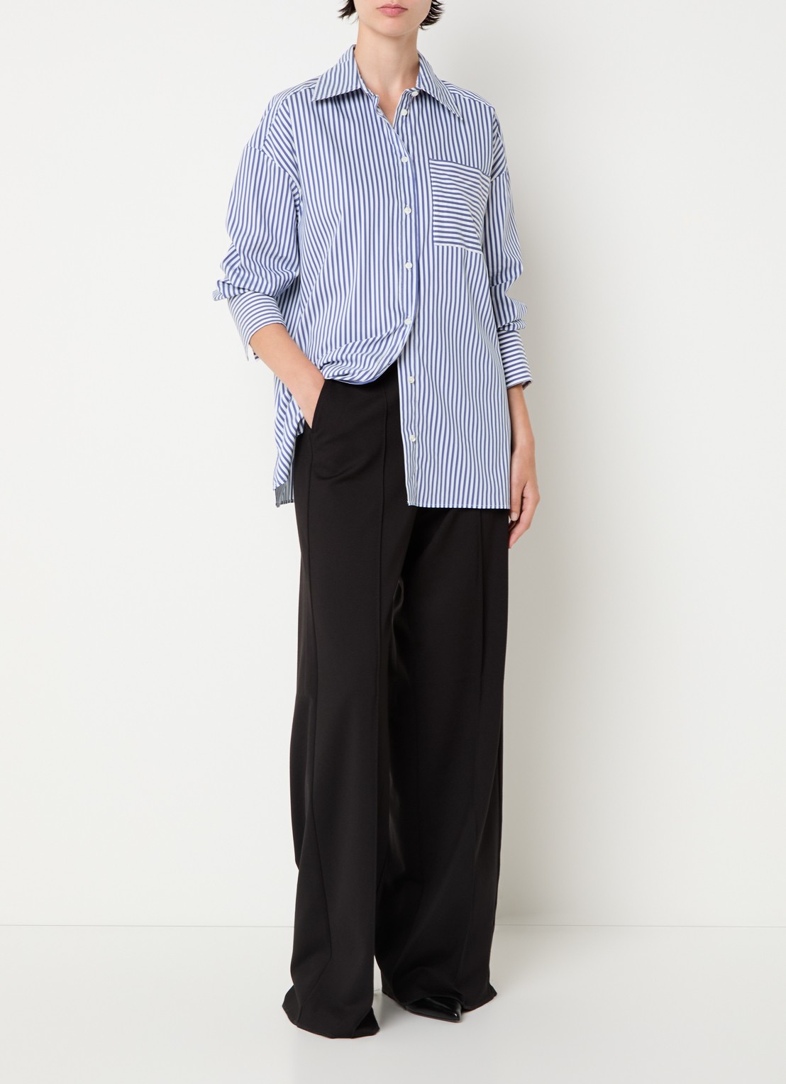 Pennyblack Martina blouse met streepprint - voorkant 2 staalblauw