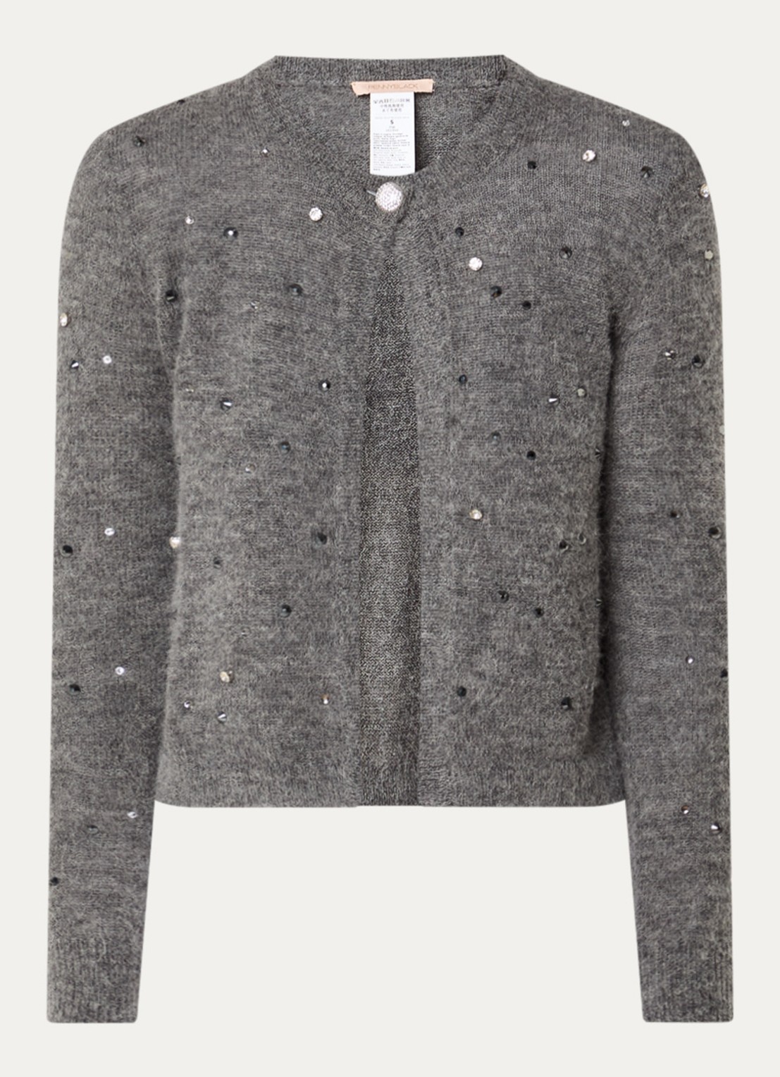Pennyblack Mastino fijngebreid vest in alpaca wolblend met strass - voorkant 2 grijsmele