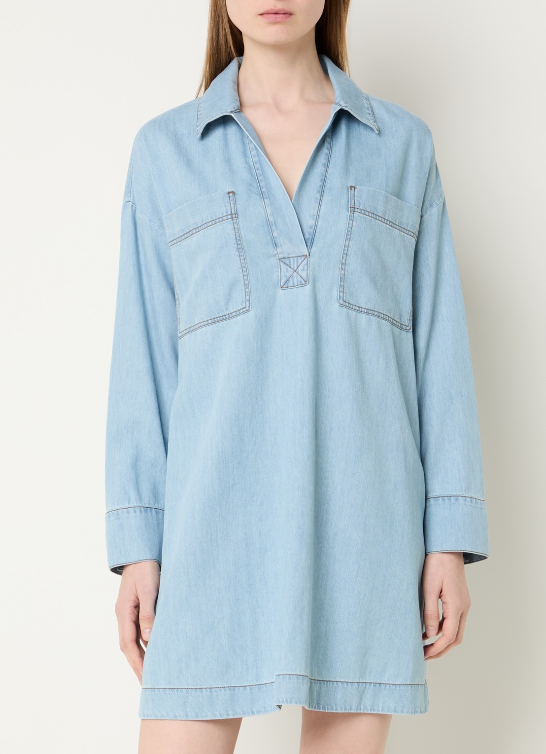 Pennyblack Midi jurk van denim - detail 3 lichtblauw
