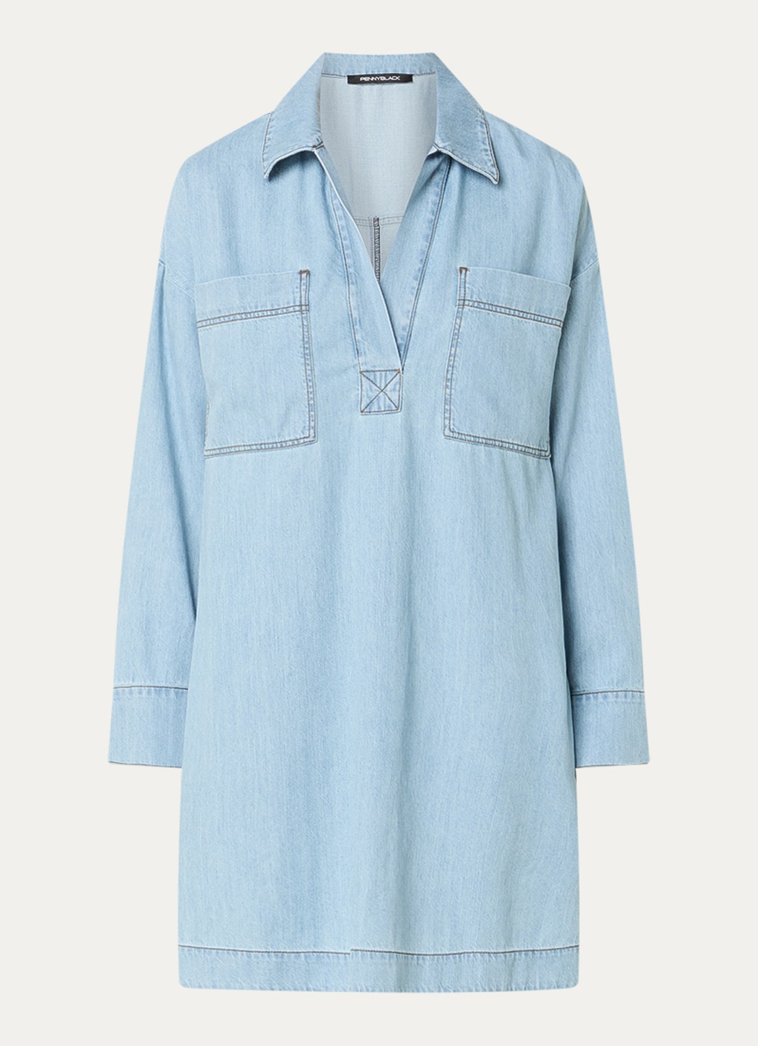 Pennyblack Midi jurk van denim - voorkant lichtblauw
