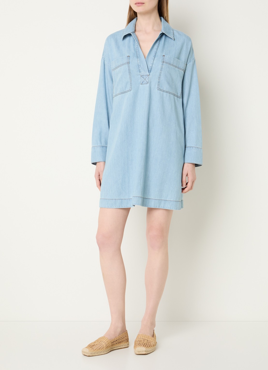 Pennyblack Midi jurk van denim - voorkant 2 lichtblauw