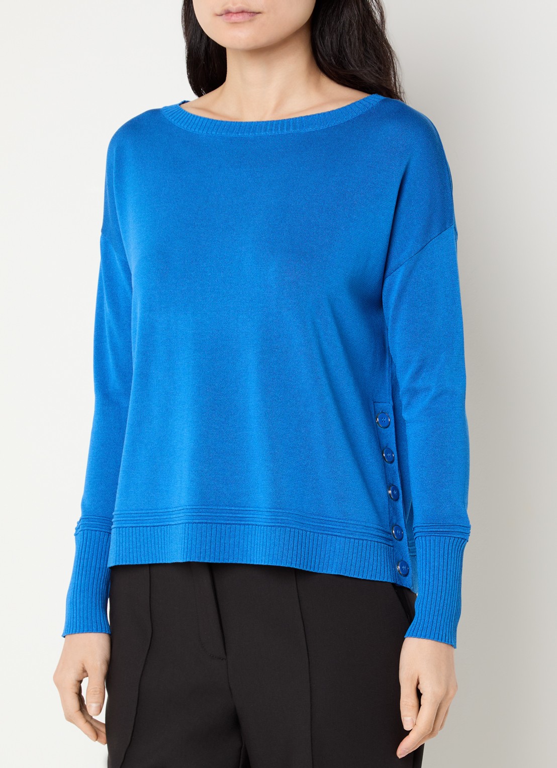 Pennyblack Pavidi fijngebreide trui in zijdeblend met boothals - detail 2 royalblauw