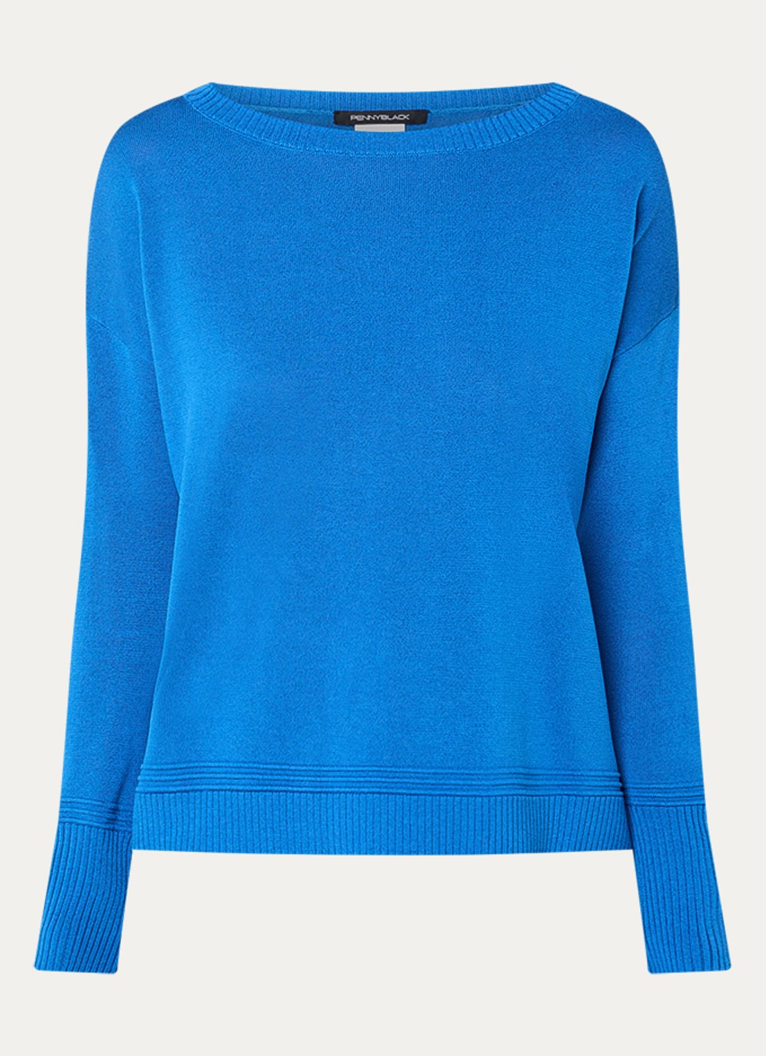 Pennyblack Pavidi fijngebreide trui in zijdeblend met boothals - voorkant 3 royalblauw