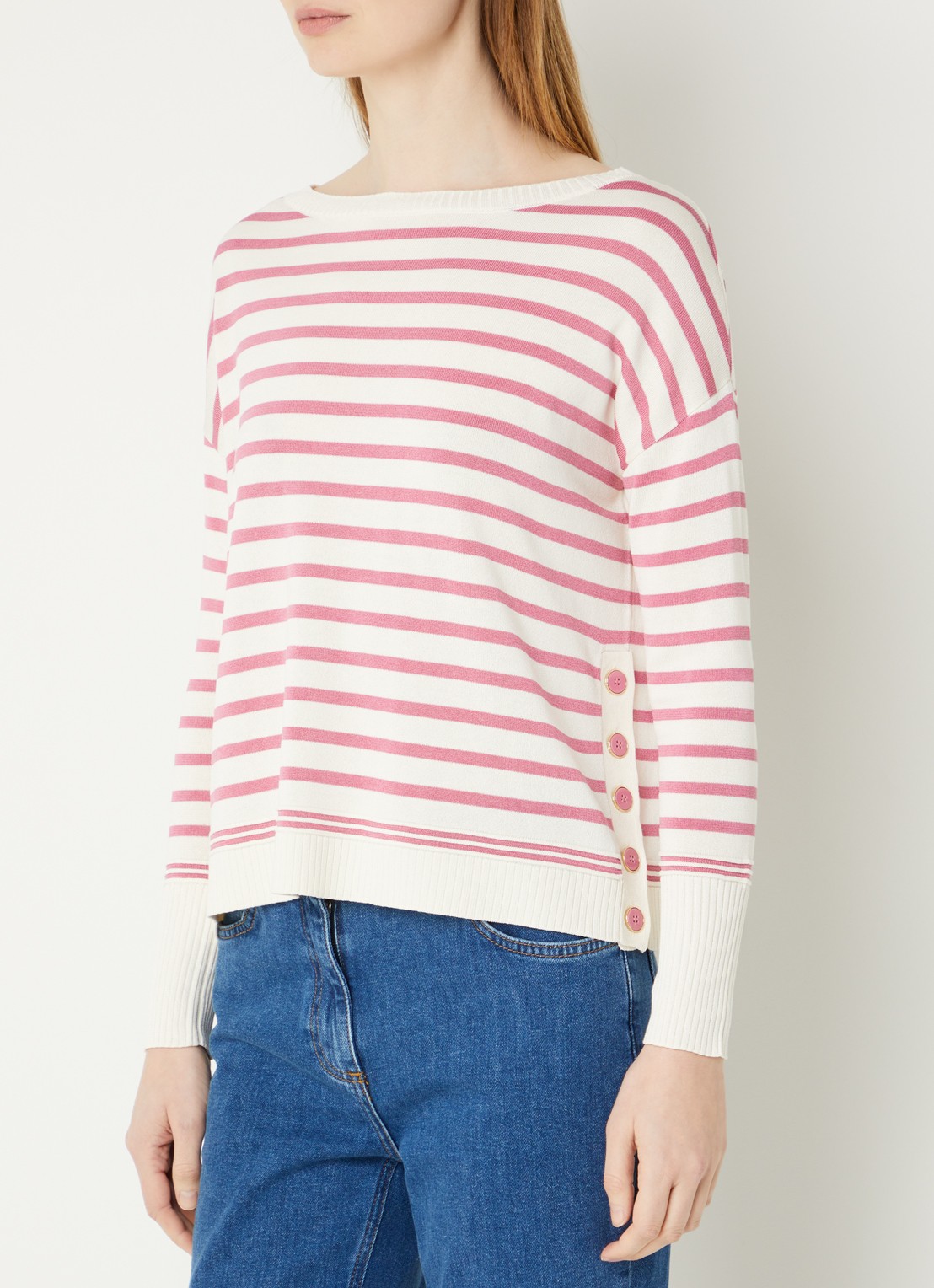 Pennyblack Pavidi fijngebreide trui in zijdeblend met boothals - detail 2 roze