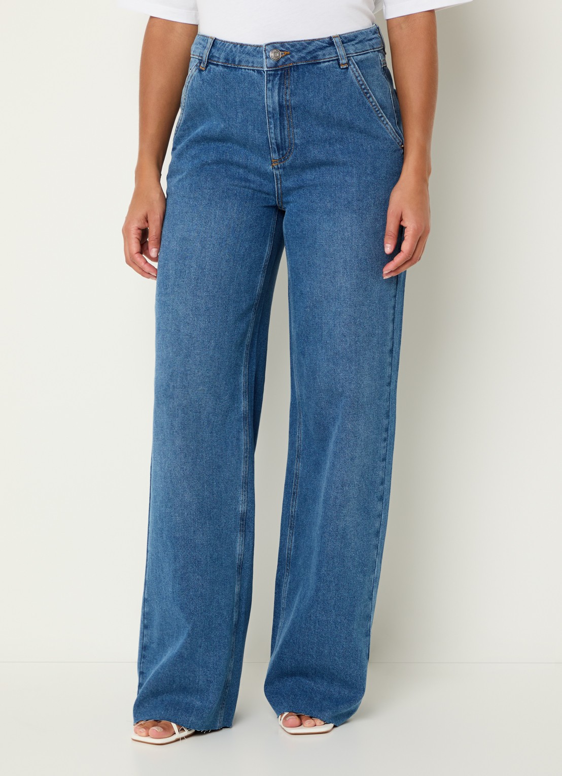 Pennyblack Puddle high waist wide leg jeans met medium wassing - detail indigo