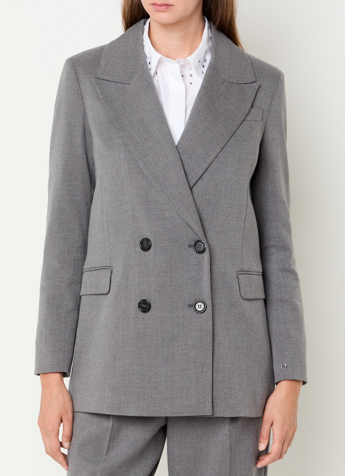 Pennyblack Raduno double-breasted blazer met klepzakken - detail middengrijs