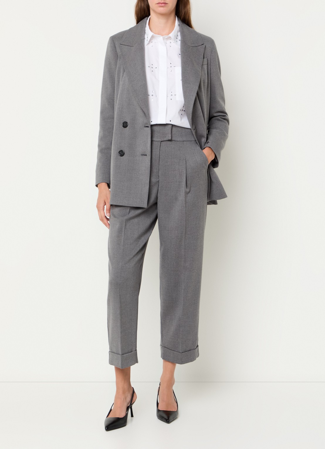 Pennyblack Raduno double-breasted blazer met klepzakken - voorkant 4 middengrijs