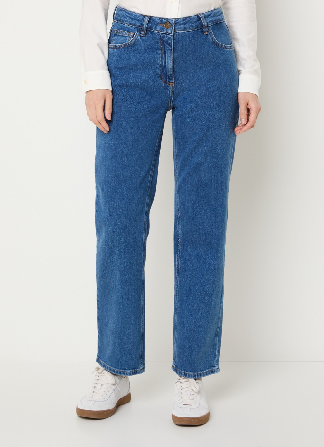 Pennyblack Regular high waist cropped slim fit jeans met medium wassing - detail blauw