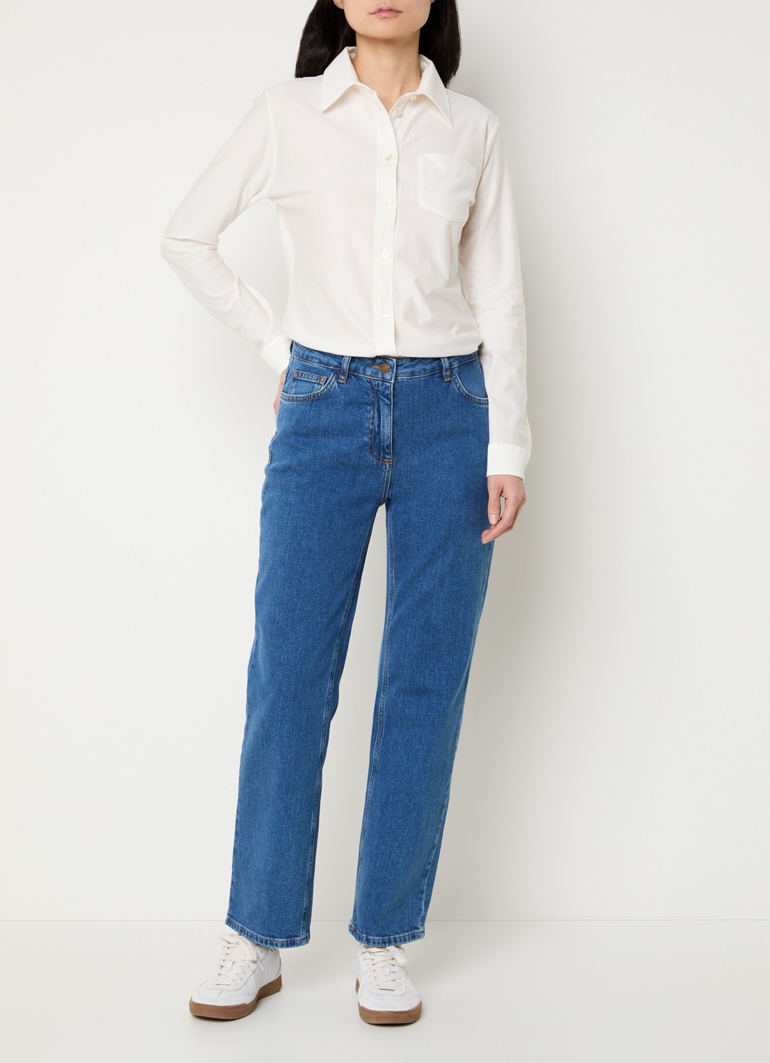 Pennyblack Regular high waist cropped slim fit jeans met medium wassing - voorkant 4 blauw