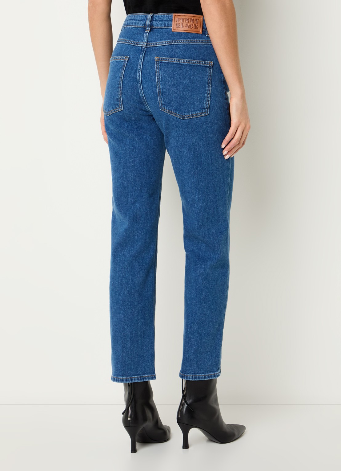 Pennyblack Regular high waist cropped slim fit jeans met medium wassing - achterkant 5 indigo