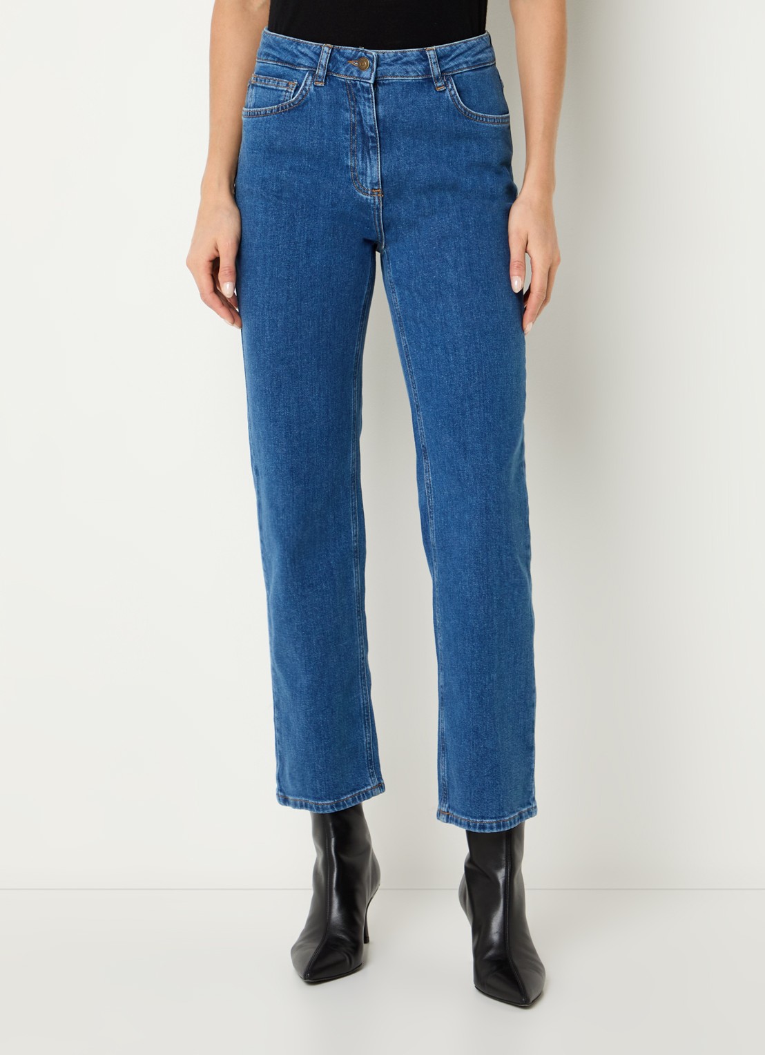 Pennyblack Regular high waist cropped slim fit jeans met medium wassing - detail indigo