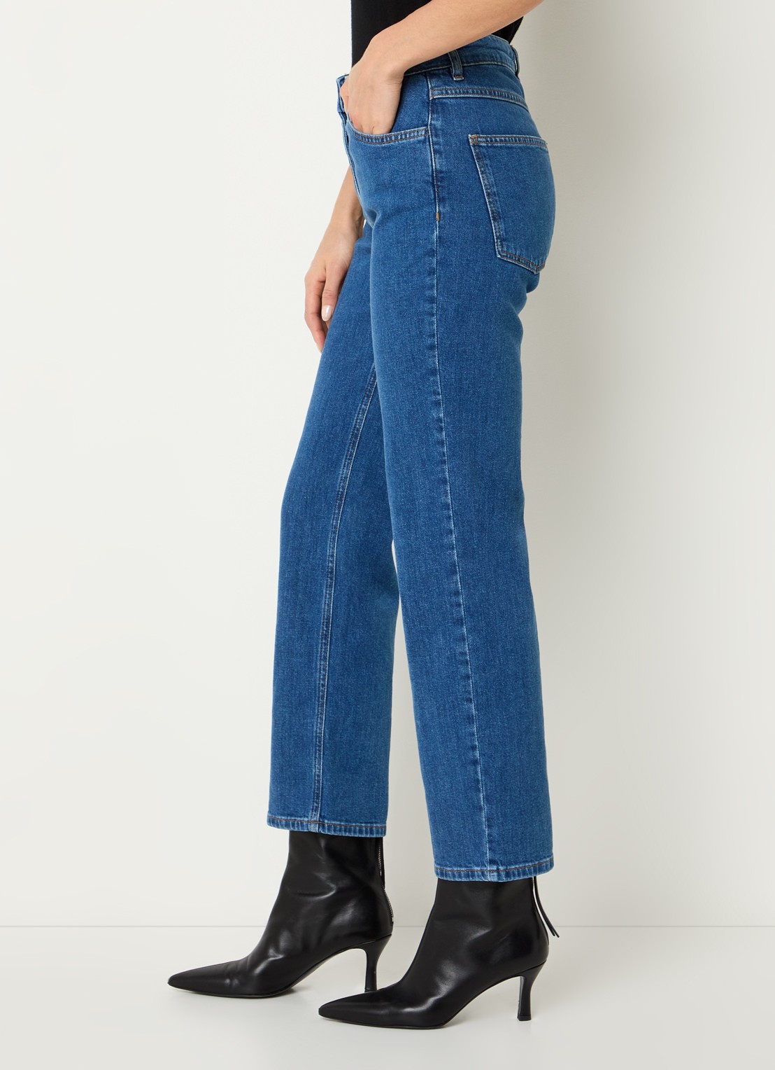 Pennyblack Regular high waist cropped slim fit jeans met medium wassing - detail 2 indigo