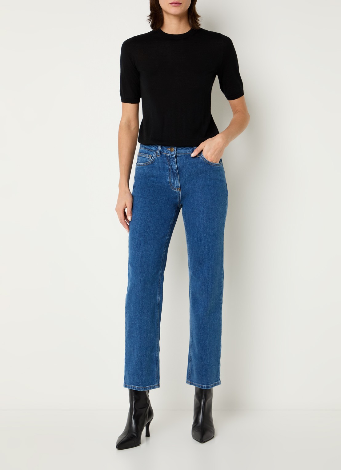 Pennyblack Regular high waist cropped slim fit jeans met medium wassing - voorkant 4 indigo